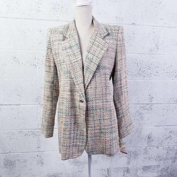 Vintage 100% Silk Hand Woven One Button Blazer Pink Silver Metallic Size Small - Picture 1 of 12